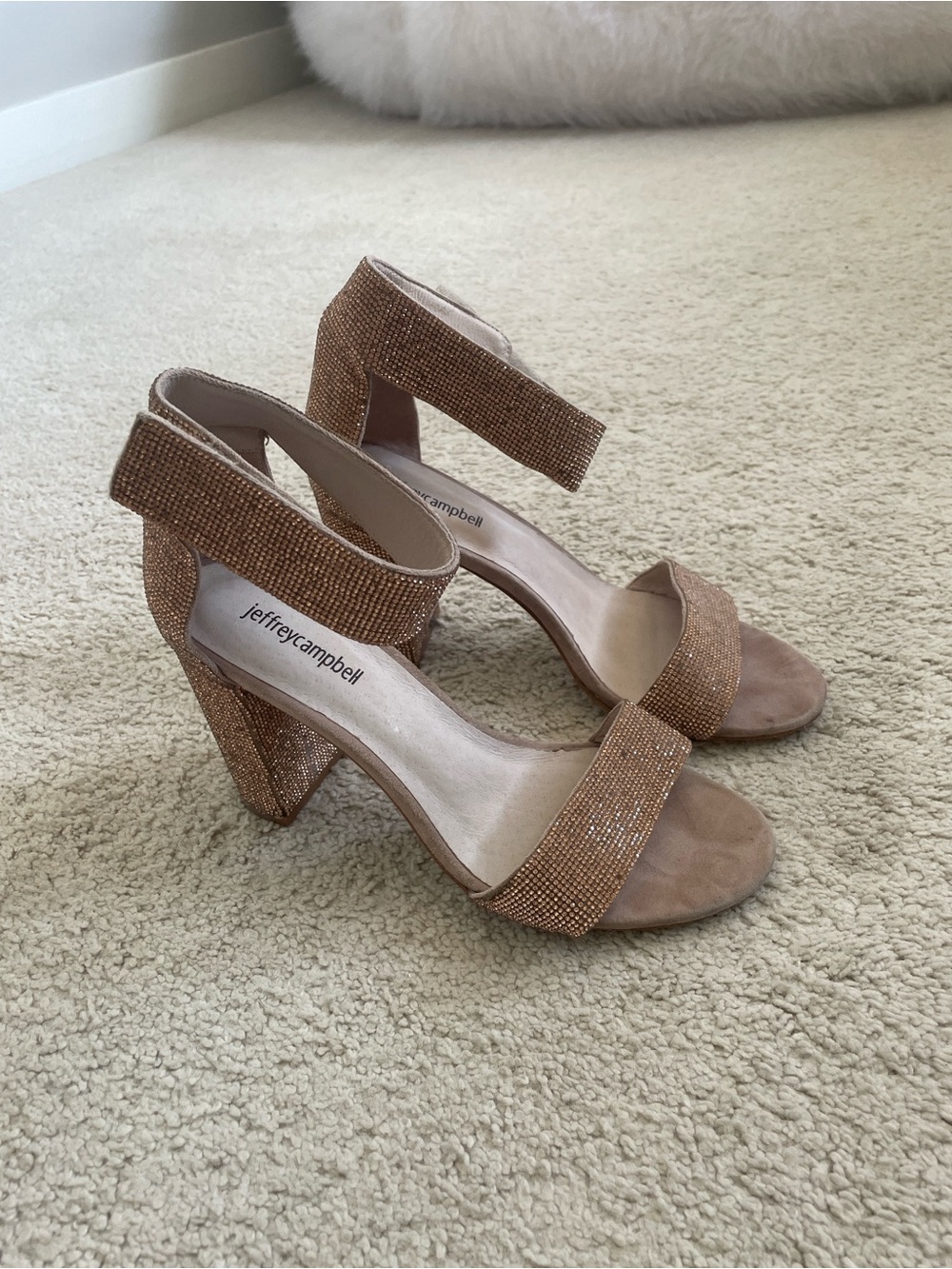 Jeffrey Campbell Bronze Glitter Block Heel Sandals